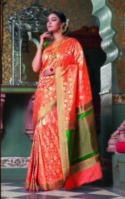 Orange woven art silk saree with blouse 1