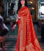 Red woven art silk saree with blouse
