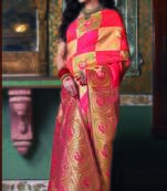Pink woven art silk saree with blouse