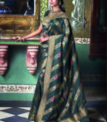 Dark grey woven art silk saree with blouse