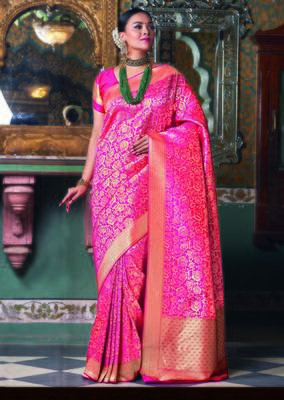 Pink woven art silk saree with blouse 1