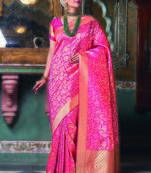 Pink woven art silk saree with blouse