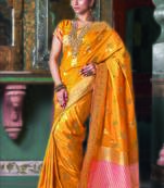 Yellow woven art silk saree with blouse