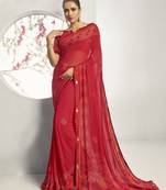 Red woven georgette saree with blouse
