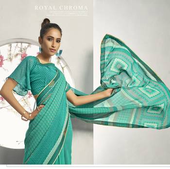 Green woven georgette saree with blouse 2