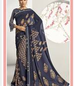 Navy blue woven georgette saree with blouse