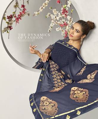 Navy blue woven georgette saree with blouse 2
