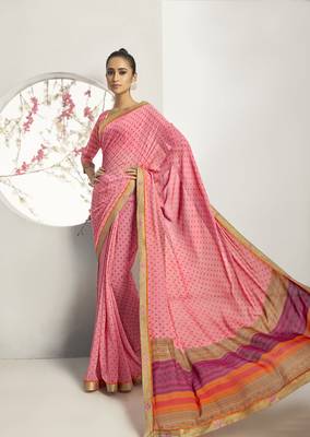 Pink woven georgette saree with blouse 1