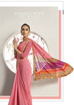 Pink woven georgette saree with blouse 2