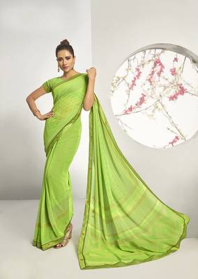 Light green woven georgette saree with blouse 1
