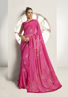 Pink woven georgette saree with blouse 1