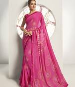 Pink woven georgette saree with blouse