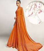 Orange woven georgette saree with blouse