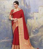 Red woven art silk saree with blouse