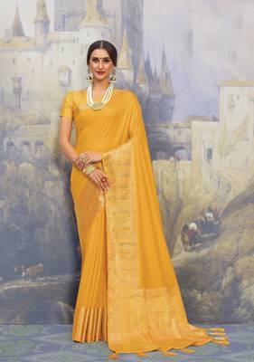 Yellow woven art silk saree with blouse 1