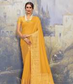 Yellow woven art silk saree with blouse