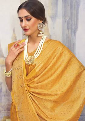 Yellow woven art silk saree with blouse 2