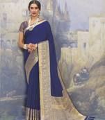 Blue woven art silk saree with blouse