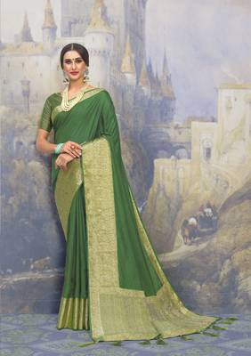 Green woven art silk saree with blouse 1