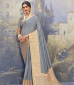 Grey woven art silk saree with blouse