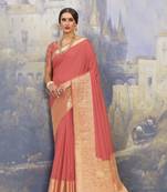 Peach woven art silk saree with blouse