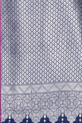 Navy blue woven banarasi silk saree with blouse 3