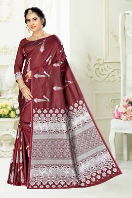 Maroon woven banarasi silk saree with blouse 1