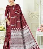 Maroon woven banarasi silk saree with blouse