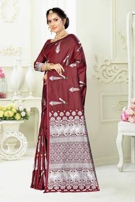Maroon woven banarasi silk saree with blouse 2