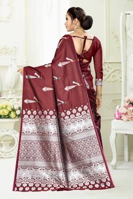 Maroon woven banarasi silk saree with blouse 3