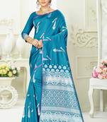 Blue woven banarasi silk saree with blouse