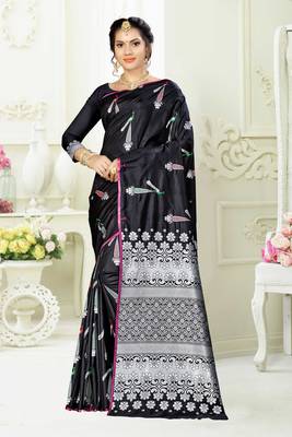 Black woven banarasi silk saree with blouse 1