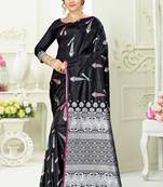 Black woven banarasi silk saree with blouse