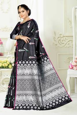 Black woven banarasi silk saree with blouse 2