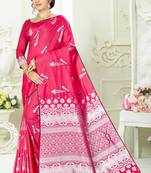 Pink woven banarasi silk saree with blouse