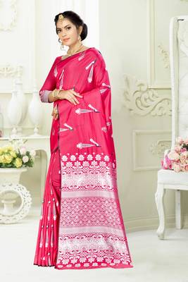 Pink woven banarasi silk saree with blouse 2