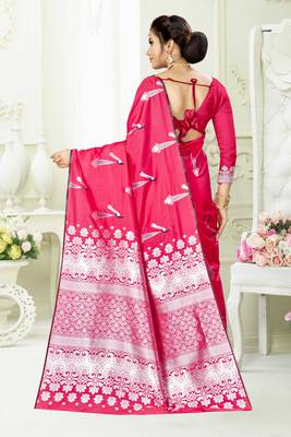 Pink woven banarasi silk saree with blouse 3