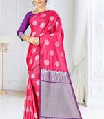 Pink woven banarasi silk saree with blouse