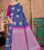 Navy blue woven banarasi silk saree with blouse