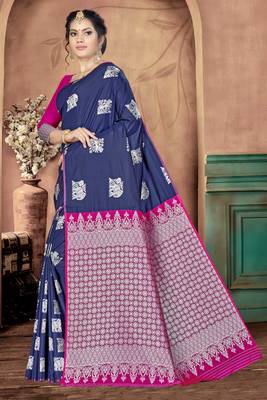 Navy blue woven banarasi silk saree with blouse 2