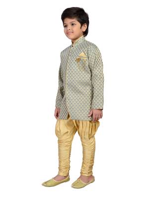Grey printed brocade boys-sherwani 2