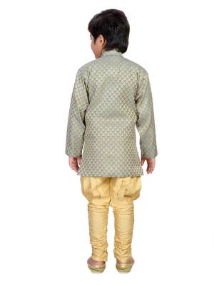 Grey printed brocade boys-sherwani 3
