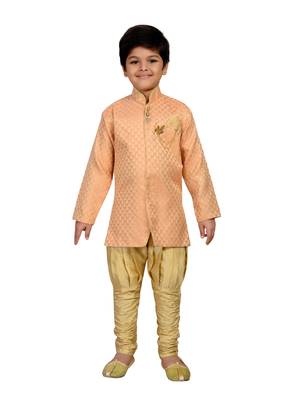 Pink printed brocade boys-sherwani 1