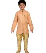 Pink printed brocade boys-sherwani