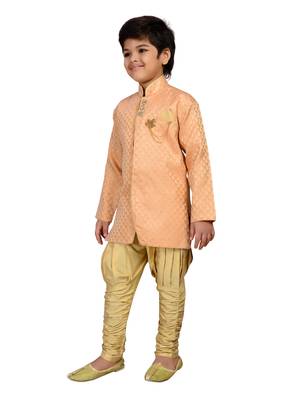 Pink printed brocade boys-sherwani 2