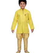 Yellow printed brocade boys-sherwani