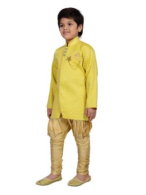 Yellow printed brocade boys-sherwani 2