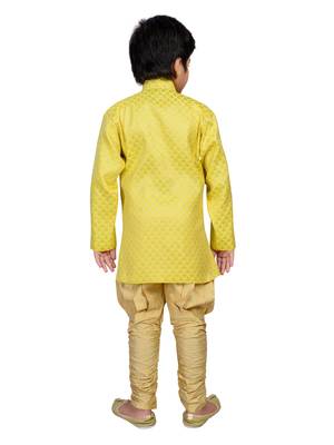 Yellow printed brocade boys-sherwani 3