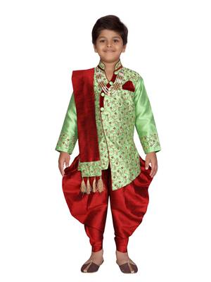 Green plain silk blend boys-indo-western-dress 1
