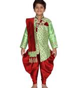 Green plain silk blend boys-indo-western-dress
